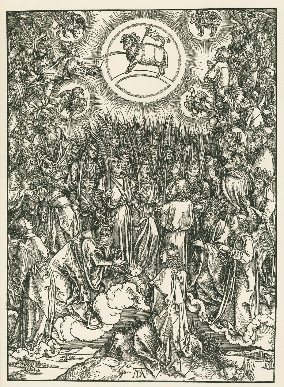 Karitsan palvonta ja Valittujen virsi. Johanneksen ilmestys, noin 1496-97 (puupiirros). tekijältä Albrecht Dürer or Duerer