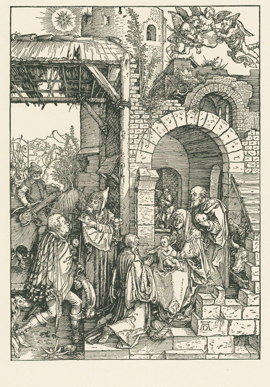 Maagisten palvominen, noin 1503 (puupiirros). tekijältä Albrecht Dürer or Duerer