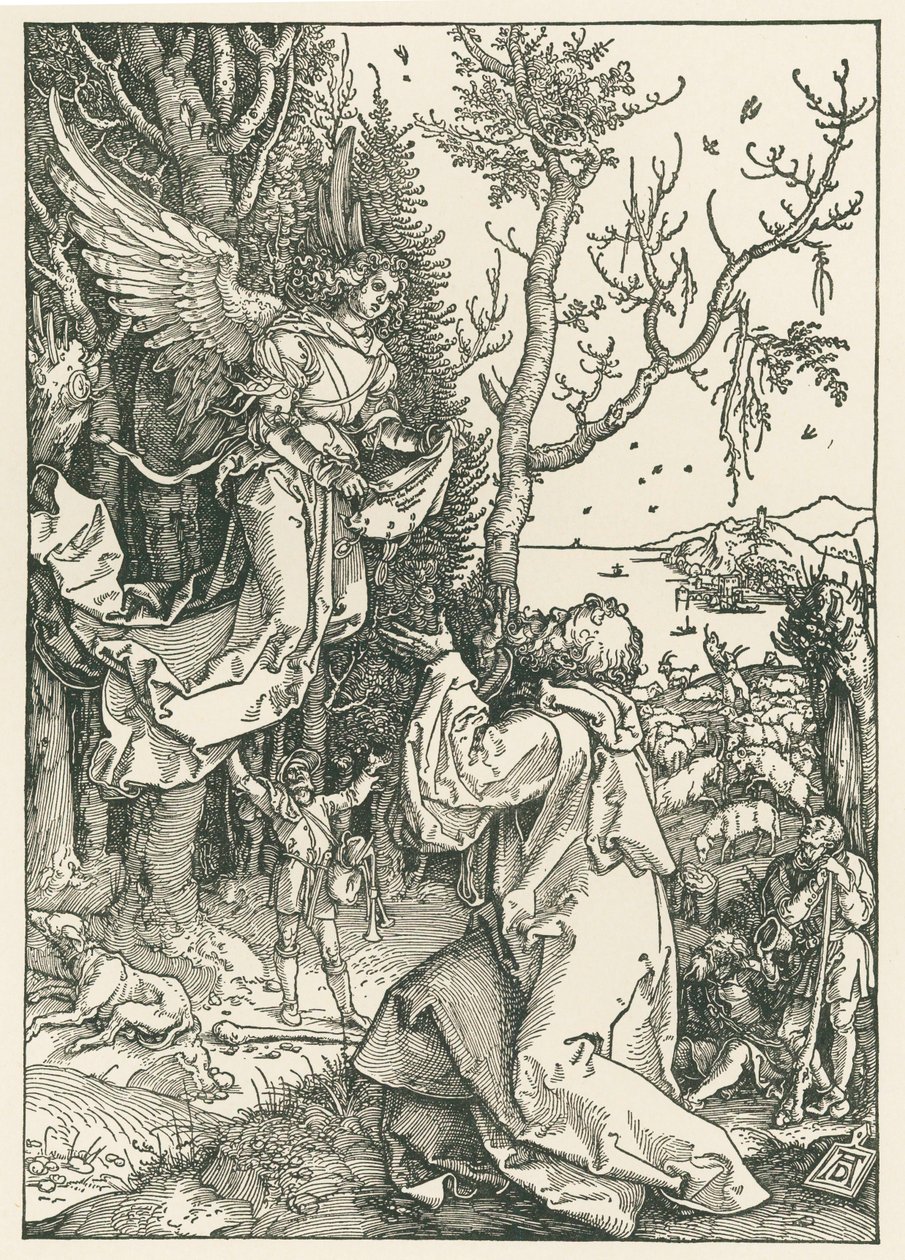 Enkeli tuo viestin Joakimille, noin 1504 (puupiirros). tekijältä Albrecht Dürer or Duerer