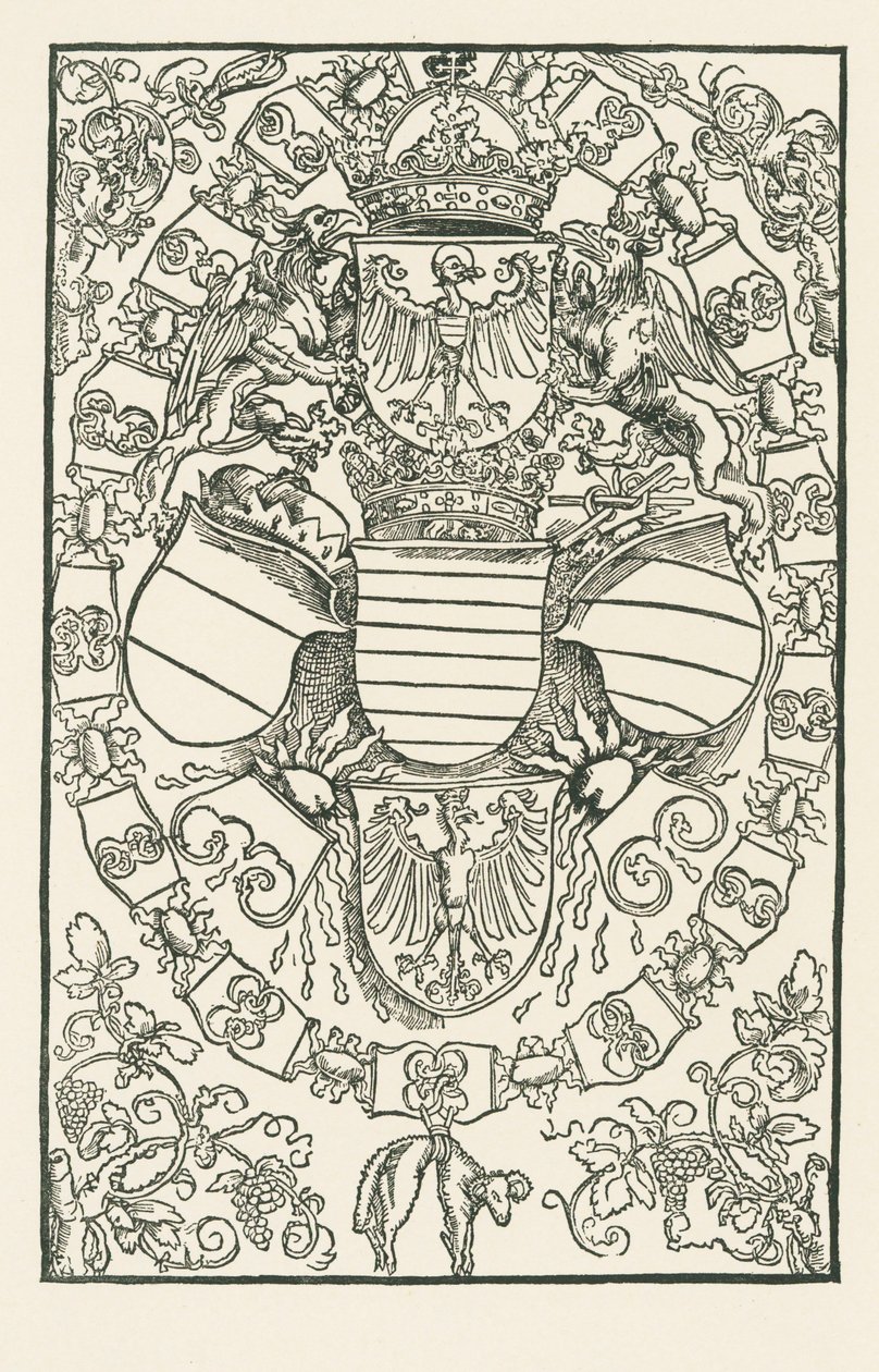Maximilian I:n vaakuna roomalaisten kuninkaana. tekijältä Albrecht Dürer or Duerer