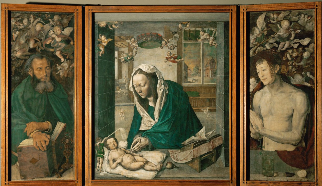 Dresdenin alttari, noin 1496 (tempera kankaalle). tekijältä Albrecht Dürer or Duerer