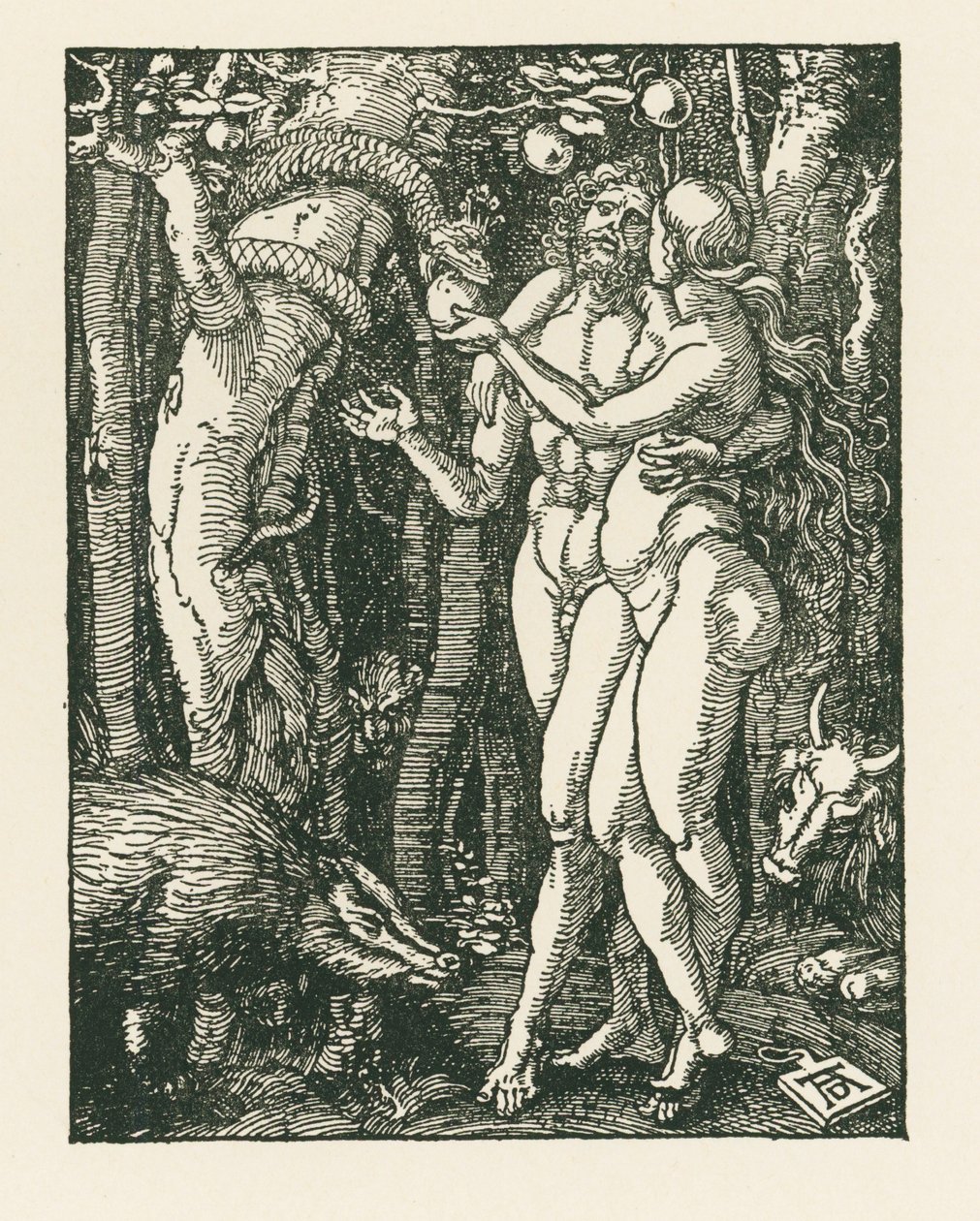 Ihmisen syntiinlankeemus, noin 1510 (puupiirros) tekijältä Albrecht Dürer or Duerer