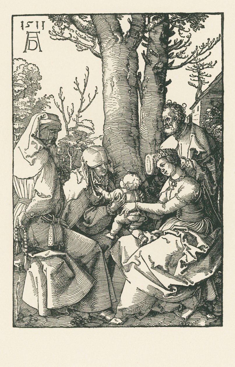 Pyhä perhe Joakimin ja Annan kanssa puun alla tekijältä Albrecht Dürer or Duerer