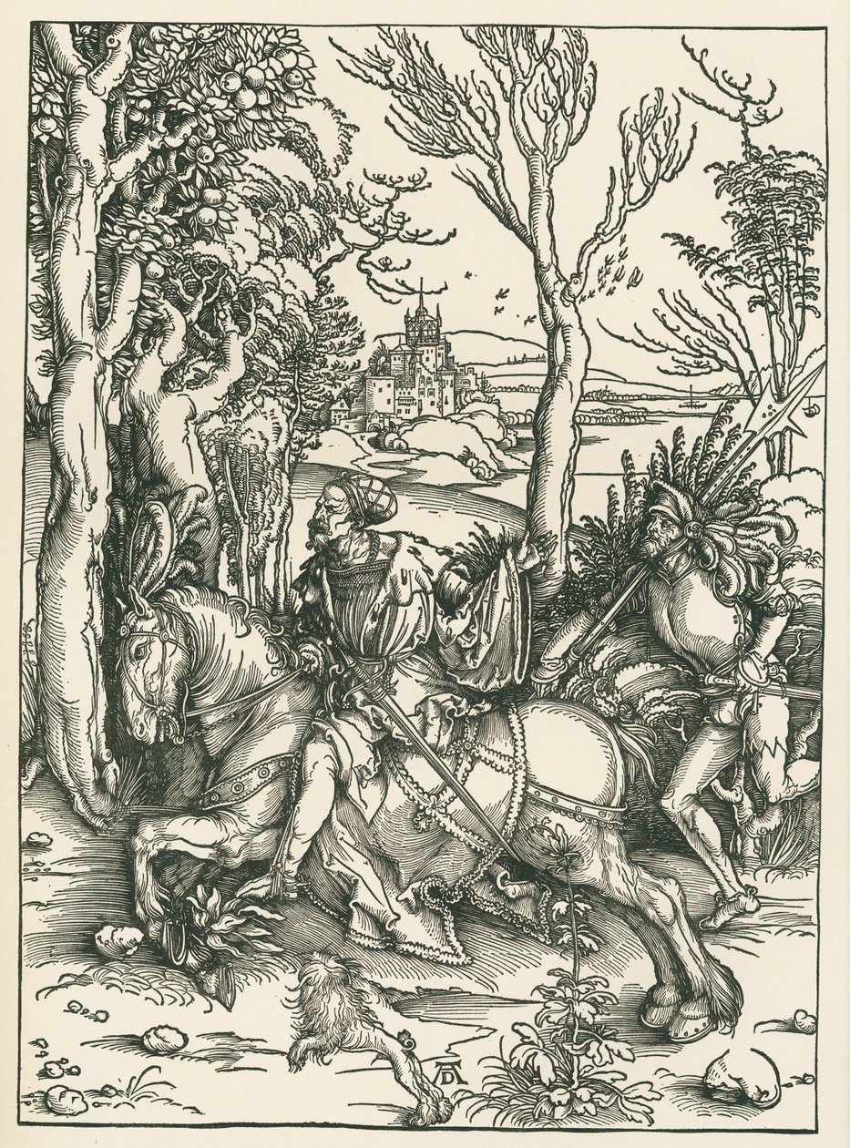 Ritari ja Landsknecht, noin 1496 (puupiirros). tekijältä Albrecht Dürer or Duerer