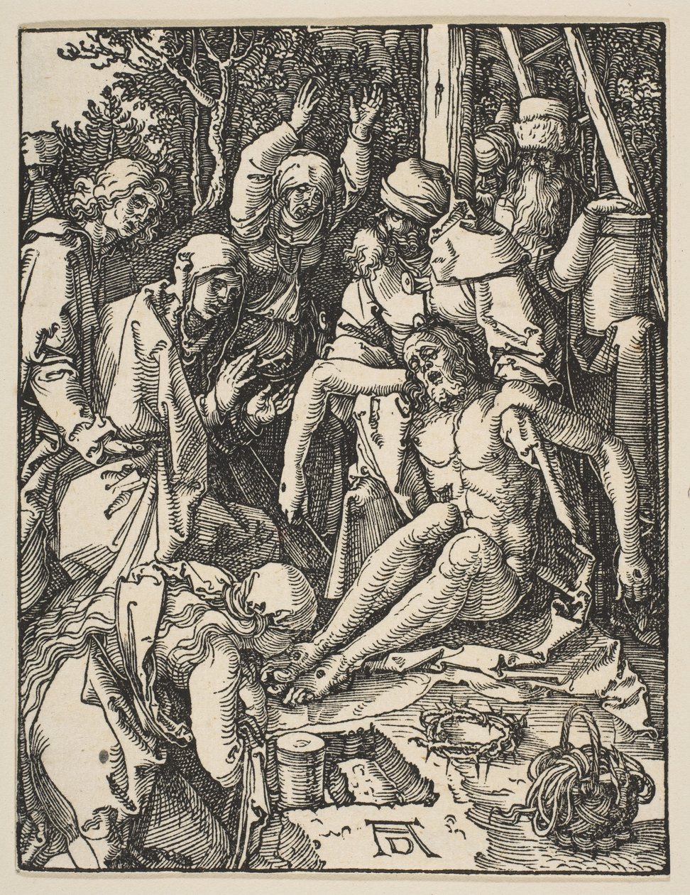 Valituslaulu, pienestä passiosta, n. 159 (puupiirros) tekijältä Albrecht Dürer