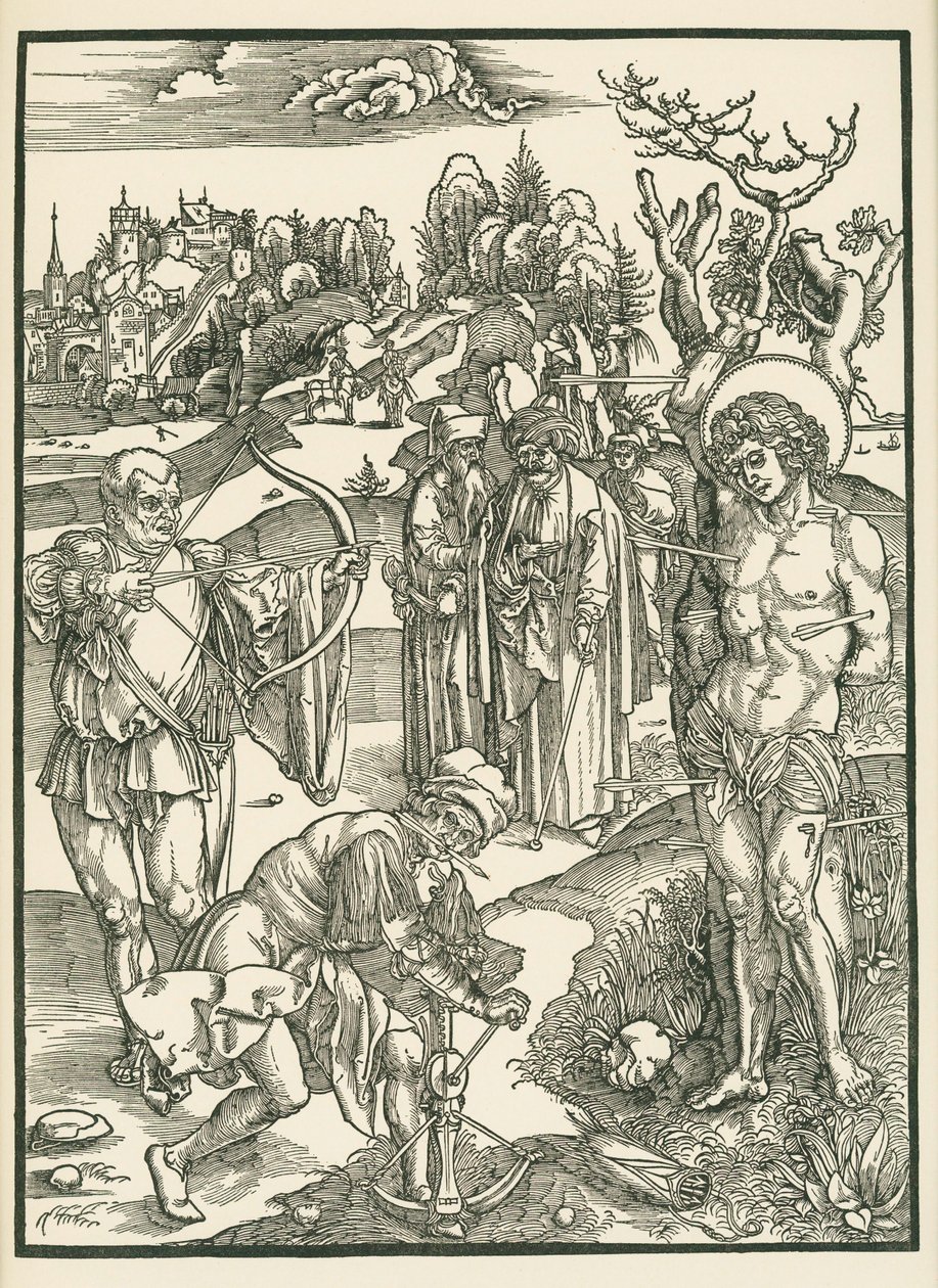Pyhän Sebastianin marttyyri, noin 1500 (puupiirros). tekijältä Albrecht Dürer or Duerer