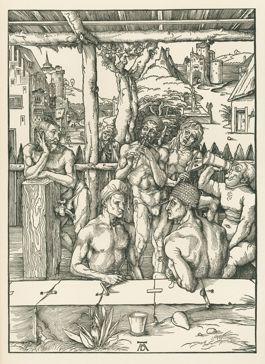 Miesten kylpylä, noin 1496-97 (puupiirros). tekijältä Albrecht Dürer or Duerer