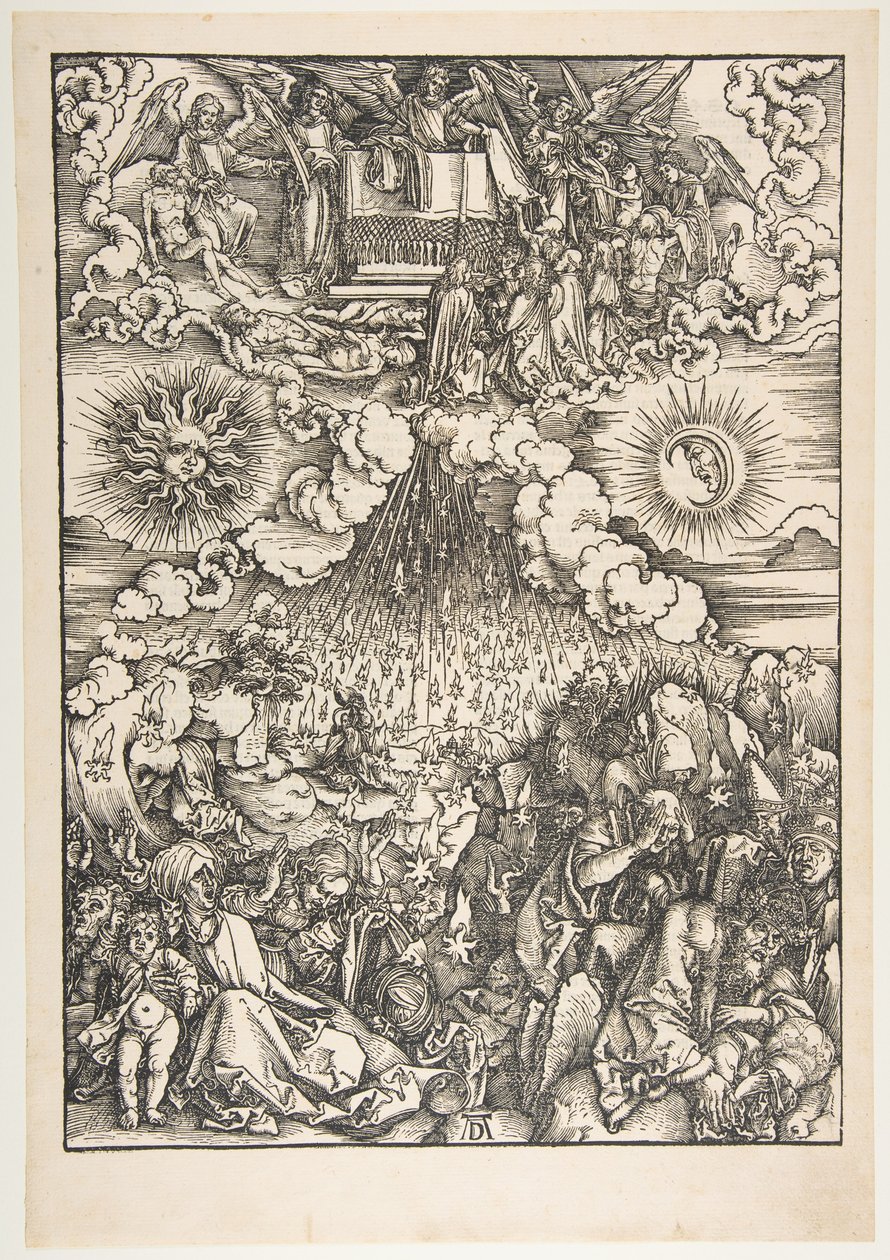 Viidennen ja kuudennen sinetin avaaminen Apokalypsista tekijältä Albrecht Dürer