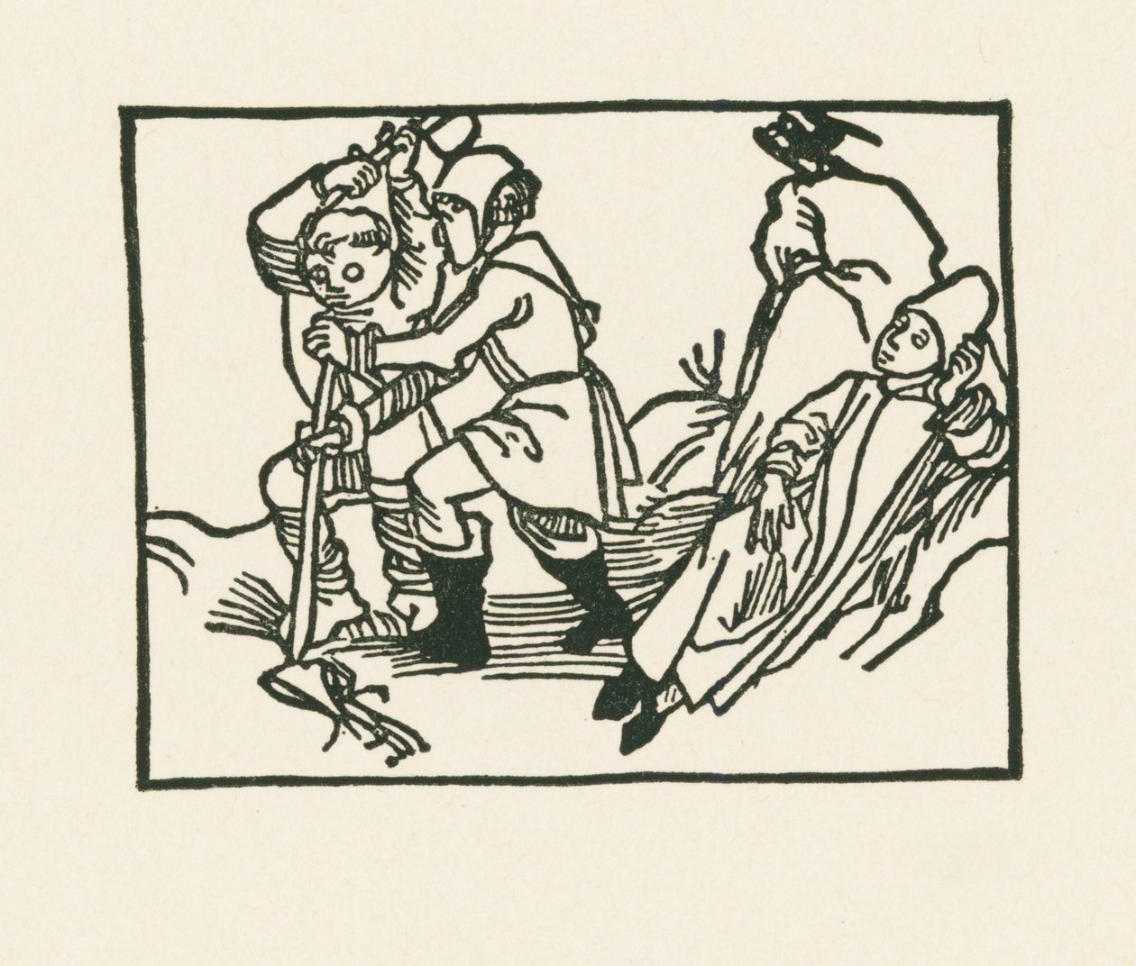 Pappi makaa niityllä, korppi kurkkii onttoon kiveen, n.1489-90 (puupiirros). tekijältä Albrecht Dürer or Duerer
