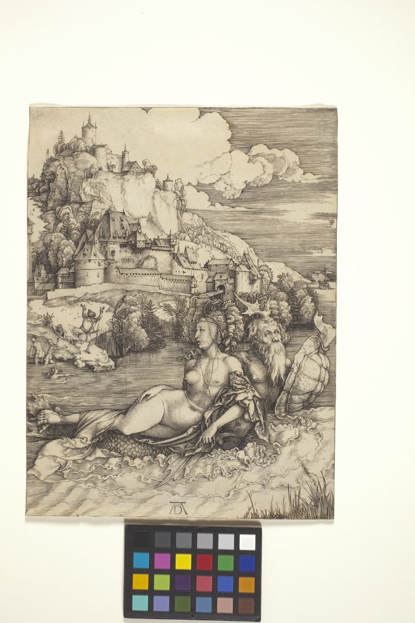 Merihirviö (Meerwunder) (kaiverrus paperille) tekijältä Albrecht Dürer