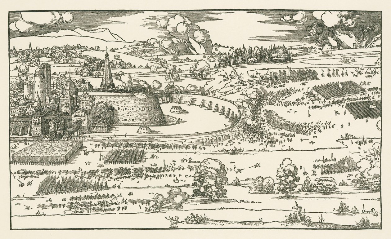 Linnoituksen piiritys. Vasen lohko tekijältä Albrecht Dürer or Duerer