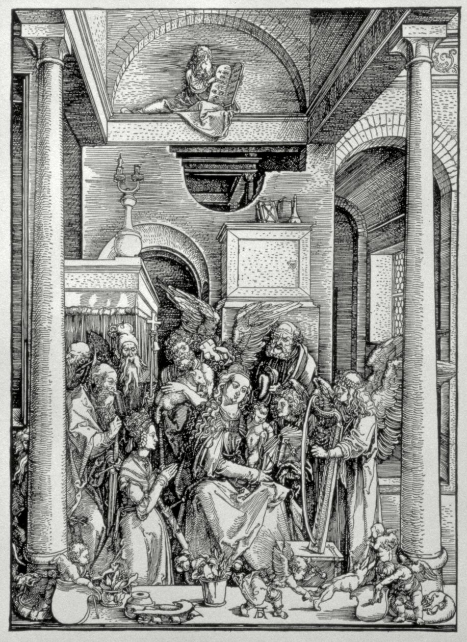 Neitsyt ja lapsi pyhien kanssa (puupiirros) tekijältä Albrecht Dürer