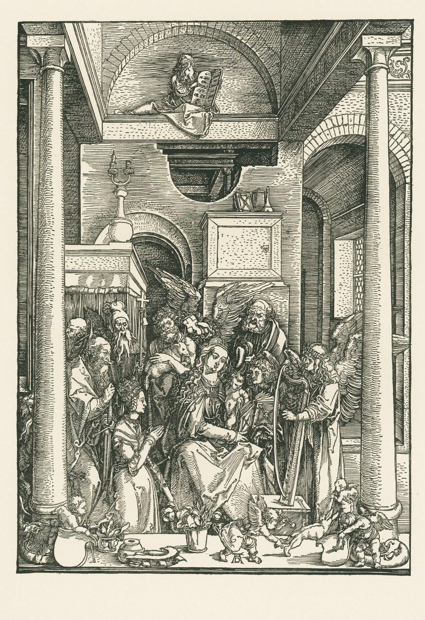 Neitsyt, jota enkelit ja pyhimykset palvovat, noin 1502 (puupiirros). tekijältä Albrecht Dürer or Duerer