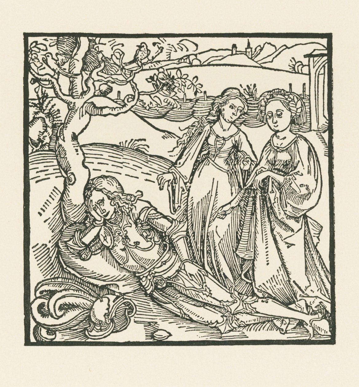 Ritarin kanssa meditoivat hänen kaksi tytärtään... tekijältä Albrecht Dürer or Duerer