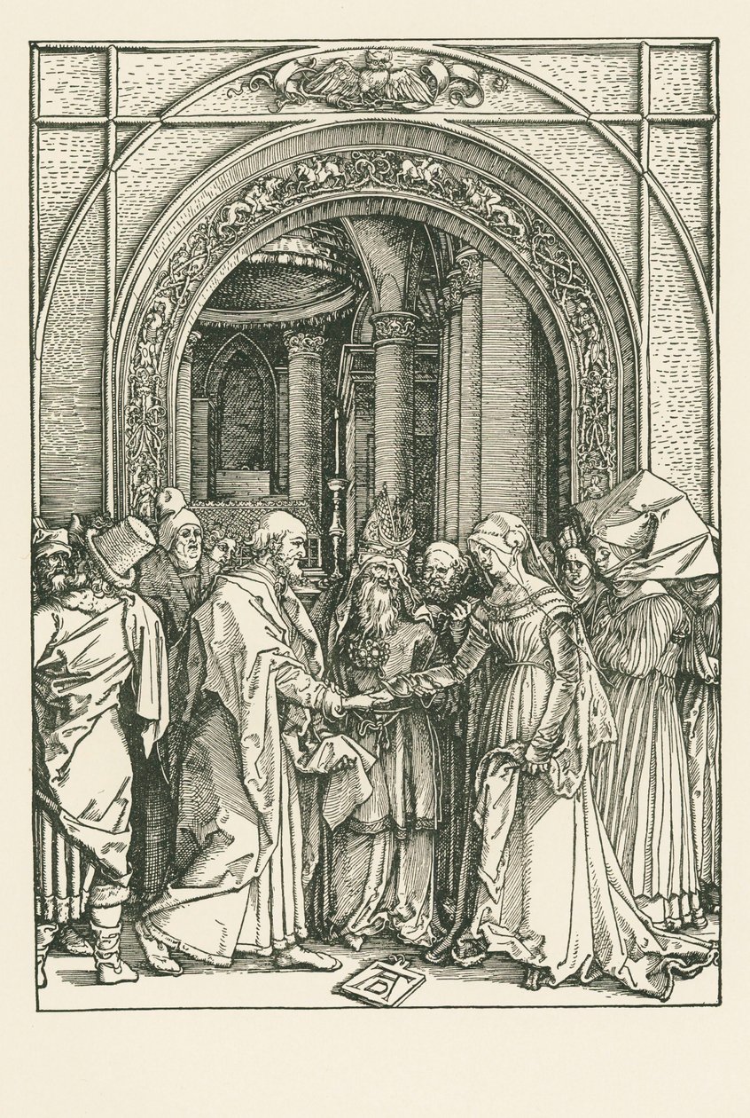 Neitsyen avioliitto, noin 1504 (puupiirros). tekijältä Albrecht Dürer or Duerer