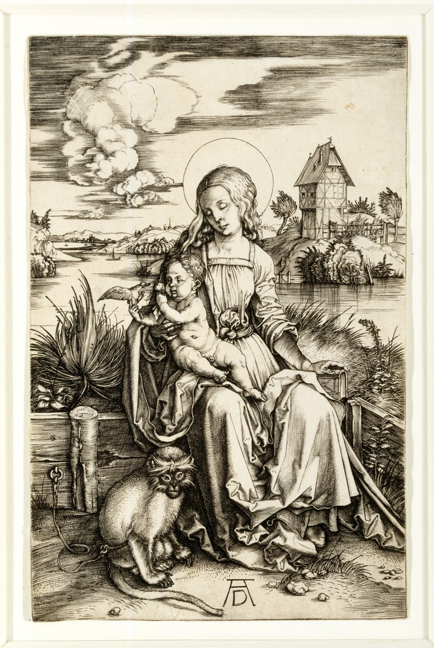 Neitsyt ja lapsi apinan kanssa tekijältä Albrecht Dürer