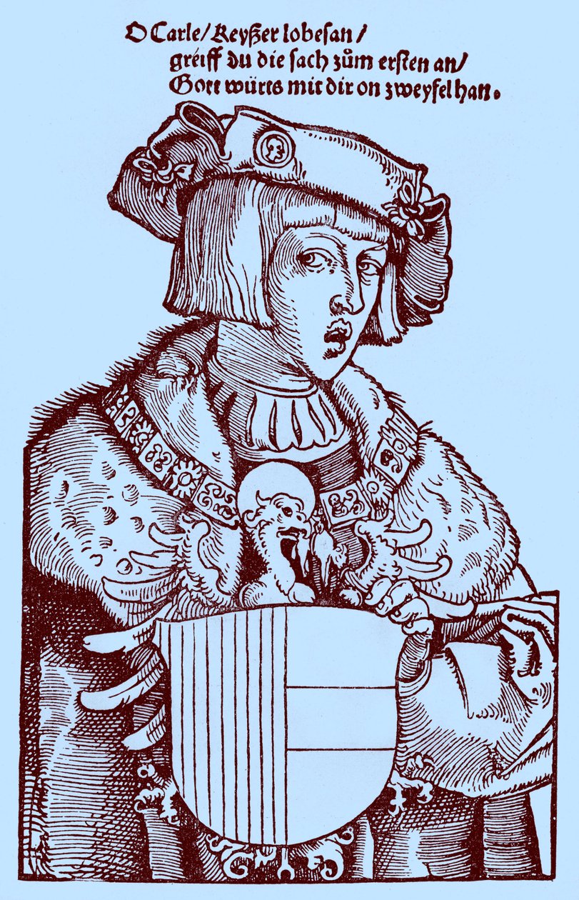 Nuoriso Kaarle V (1500-1558) (kaiverrus) tekijältä Albrecht Dürer