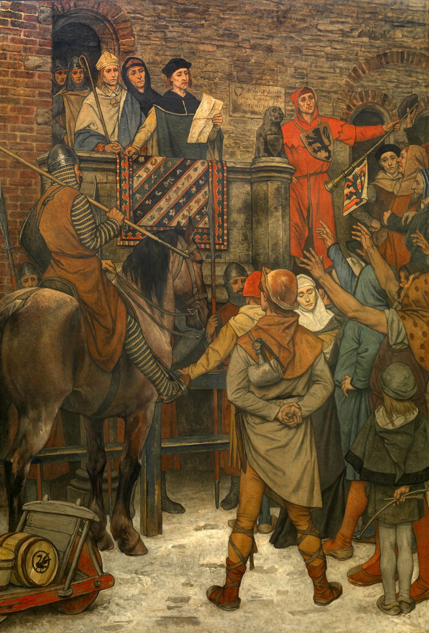Sisustus Bruggen kaupungintalossa, n. 1895-1900 (seinämaalaus) tekijältä Albrecht de Vriendt