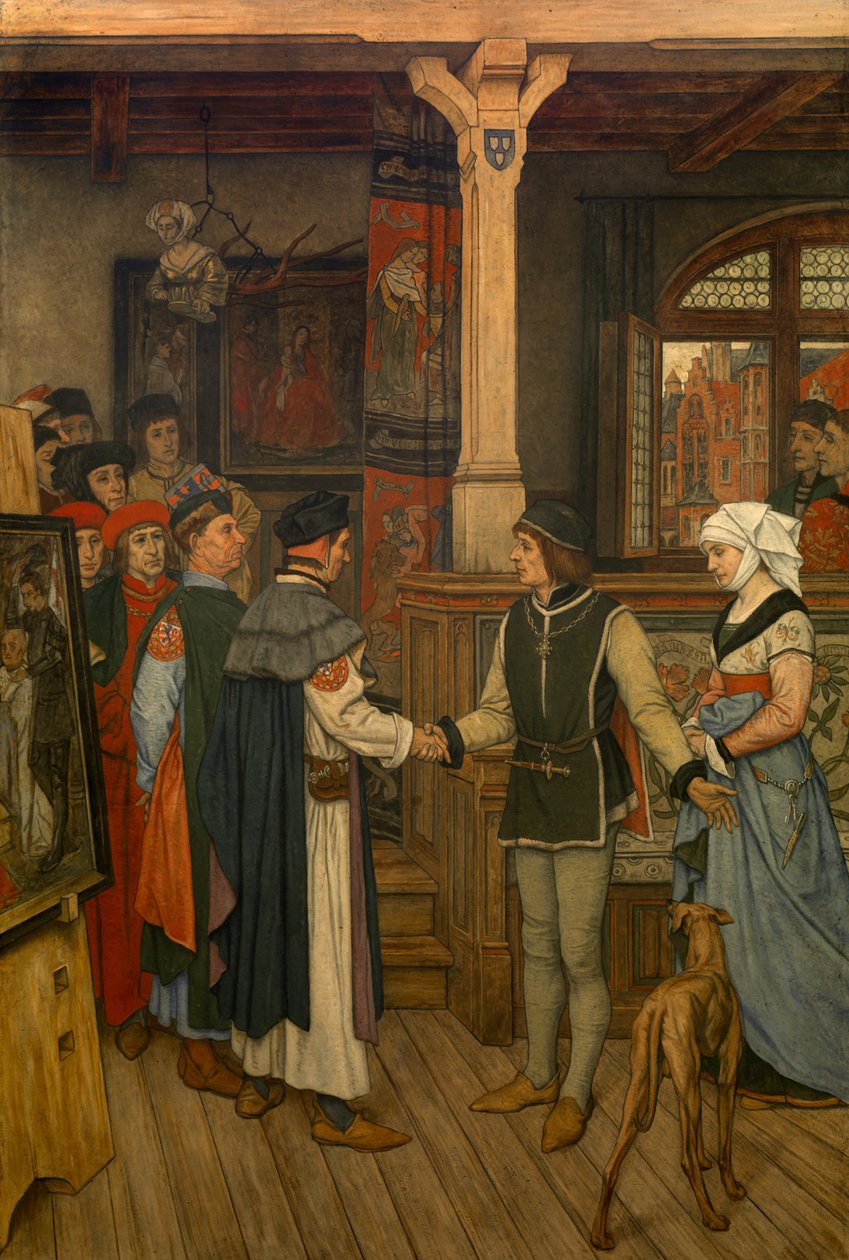 The Magisters in the Workshop of Jan van Eyck, n. 1895-1900 (seinämaalaus) tekijältä Albrecht de Vriendt