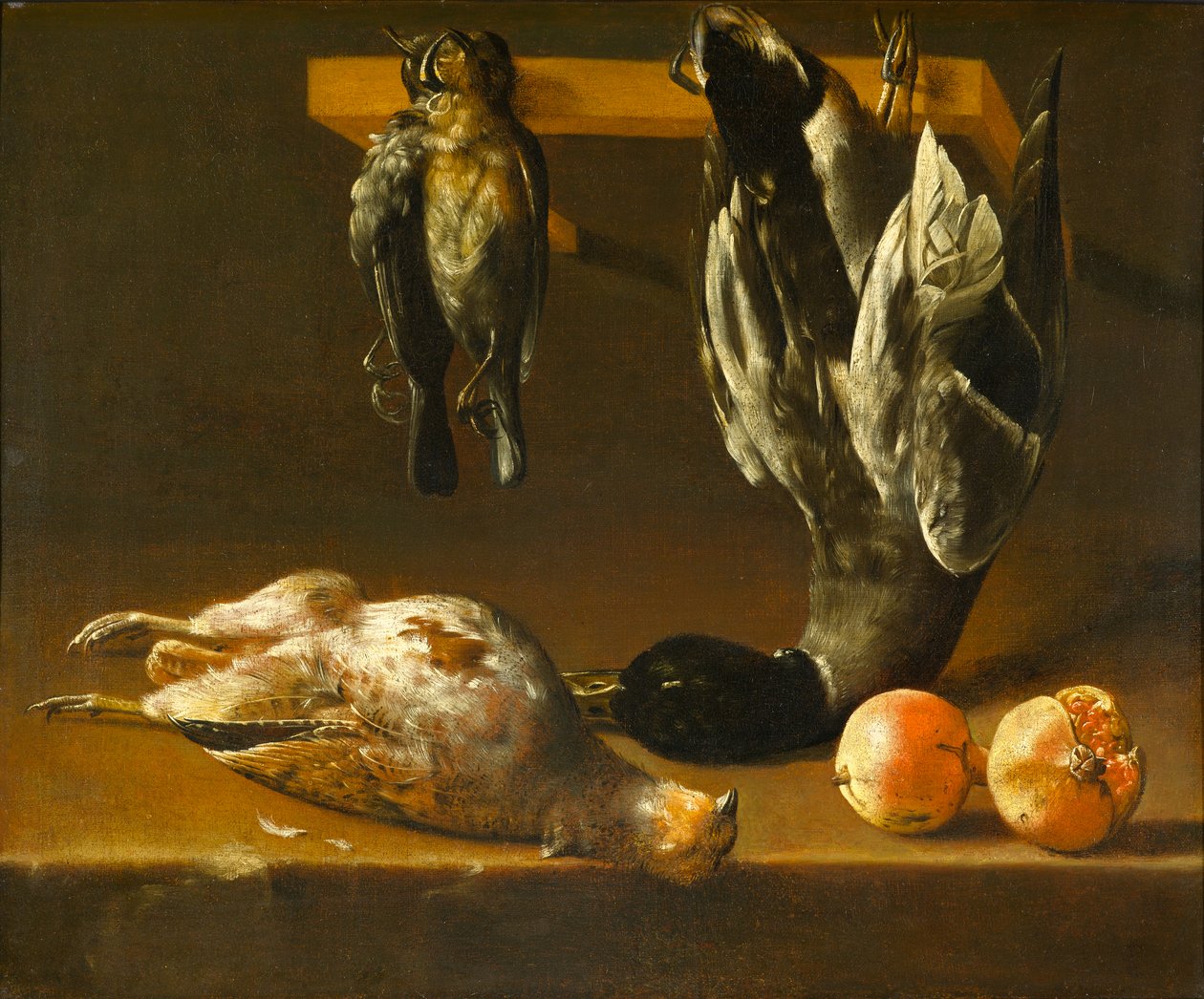 Asetelma lintujen ja granaattiomenoiden kanssa, n. 1620-1640 tekijältä Alejandro de Loarte