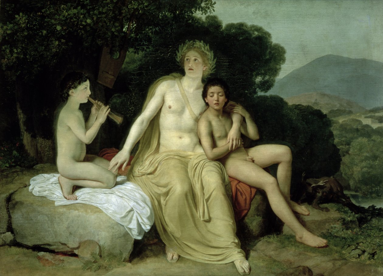 Apollo Hyacinthuksen ja Cyparissuksen kanssa laulamassa ja soittamassa, 1831-34 tekijältä Aleksander Ivanov