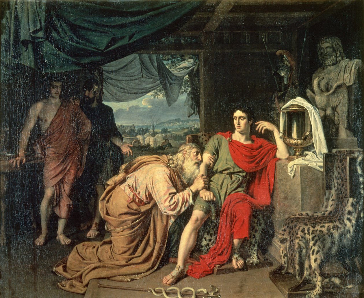 Kuningas Priam anomassa Akhilleusta palauttamaan Hektorin ruumiin, 1824 tekijältä Aleksander Ivanov