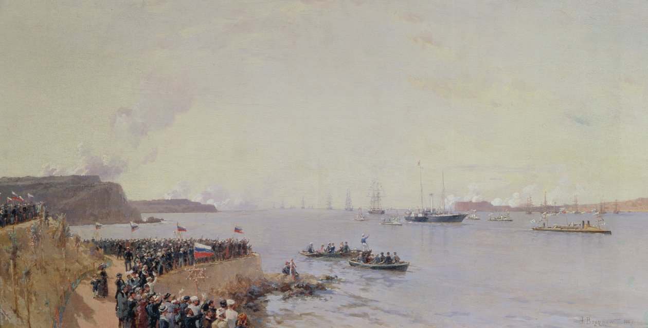 Keisari Aleksanteri III:n (1845-94) saapuminen Sevastopoliin, 1887 tekijältä Aleksandr Karlovich Beggrov