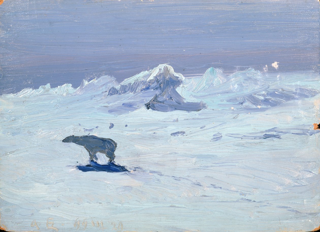 Jääkarhu metsästää kuutamossa yössä, 1899 tekijältä Aleksandr Alekseevich Borisov