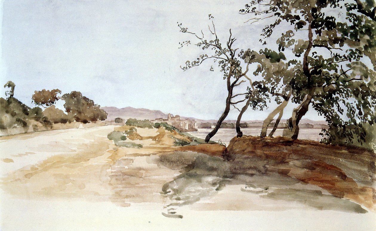 Italialainen maaseutu, venäläisen taidemaalarin Alexander Ivanovin (1806-1858) akvarelli. tekijältä Aleksandr Andreevich Ivanov