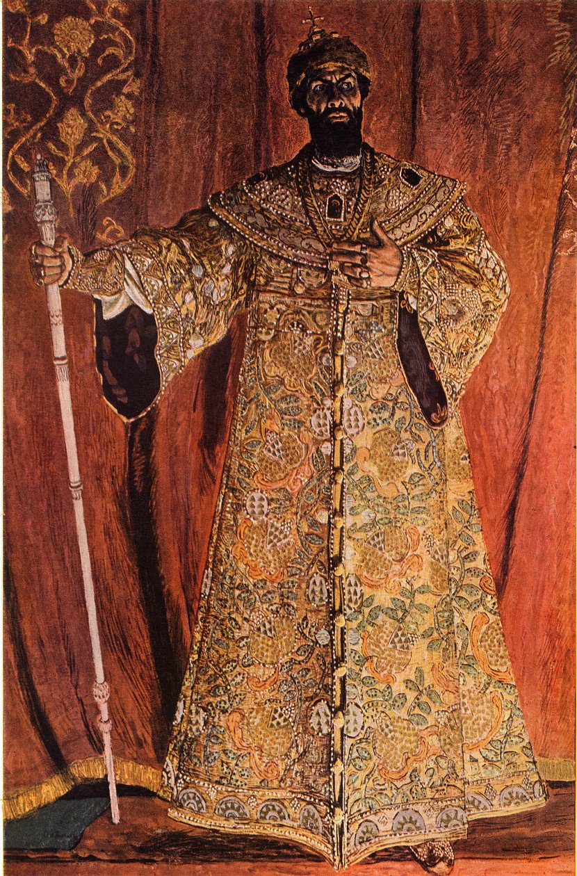 Muotokuva Fjodor Ivanov Šaljapinista 1873-1939 Boris Godunovin roolissa, 1912, 1965. tekijältä Aleksandr Jakovlevic Golovin