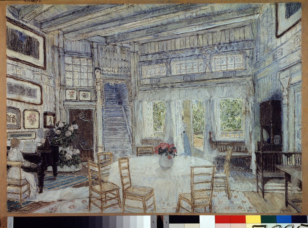 Valmisteleva sisustus Arseni Koreshchenkon (1870-1921) oopperaan Taikapeili (A.Koreštšenkon Taikapeili-oopperan lavastus). Aleksanteri Jakovlevich Golovinin (Aleksandri Golovin) (1863-1930) työ, guassi paperille tekijältä Aleksandr Jakovlevic Golovin