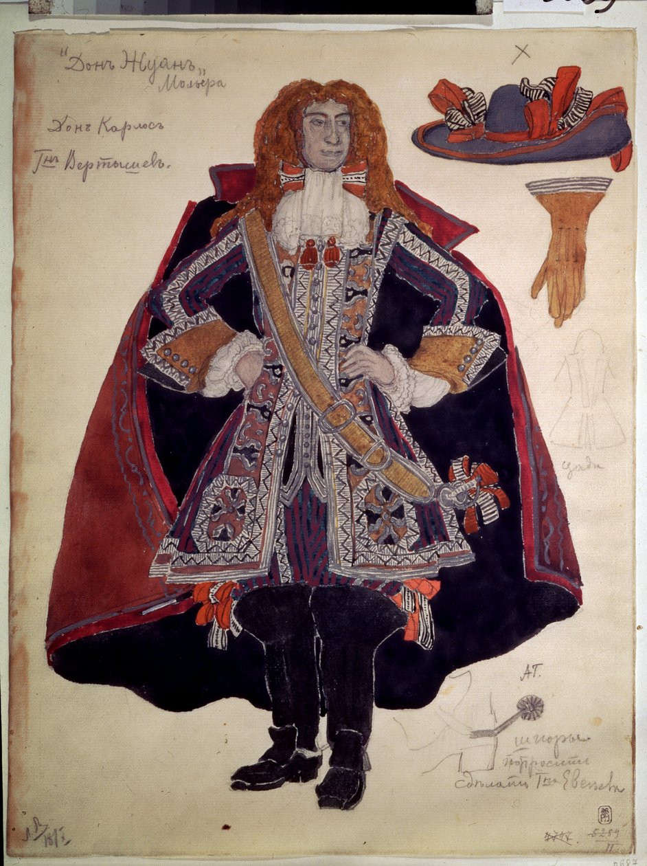 Pukusuunnittelu Molieren näytelmään Dom Juan (Jean Baptiste Poquelin tekijältä Aleksandr Jakovlevic Golovin