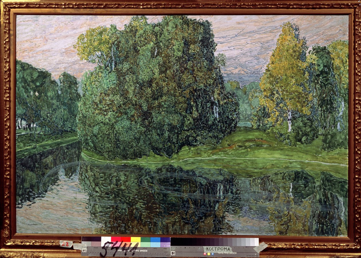 Saari (saari). Maalaus Alexander Yakolevich Golovin (Aleksandri Golovin) (1863-1930), guassi ja pastelli pahville, venäläistä taidetta, 1800-luvun loppu - 1900-luvun alku. State United Art Museum, Kostroma (Venäjä). tekijältä Aleksandr Jakovlevic Golovin