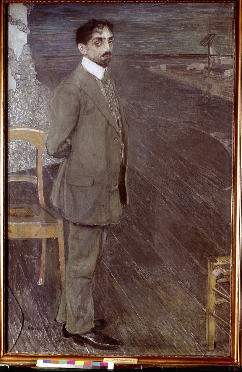 Runoilija Mikhail Kuzminin (1875-1936) muotokuva (runoilija M. Kuzminin muotokuva). Aleksanteri Jakovlevich Golovinin (1863-1930) työ, tempera ja pastelli kankaalle tekijältä Aleksandr Jakovlevic Golovin