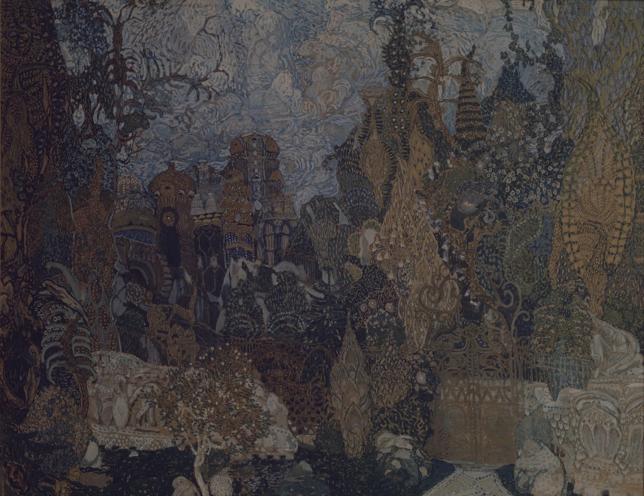 Lavastus I. Stravinskyn balettiin Tulilintu, 1910 tekijältä Aleksandr Jakovlevic Golovin