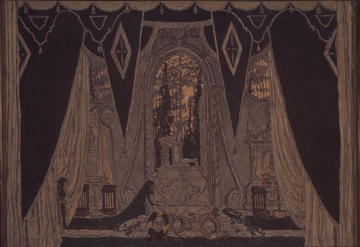Lavasuunnittelu näytelmään Don Juan, J.-B. Molliére, 1910 tekijältä Aleksandr Jakovlevic Golovin