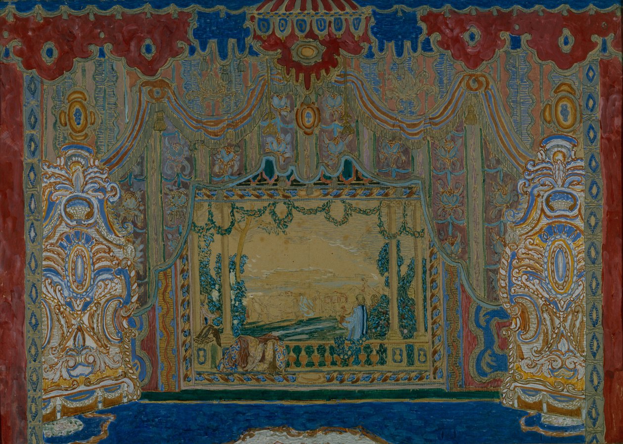Lavastus Molieren teatterinäytelmään Don Juan, 1910 tekijältä Aleksandr Jakovlevic Golovin