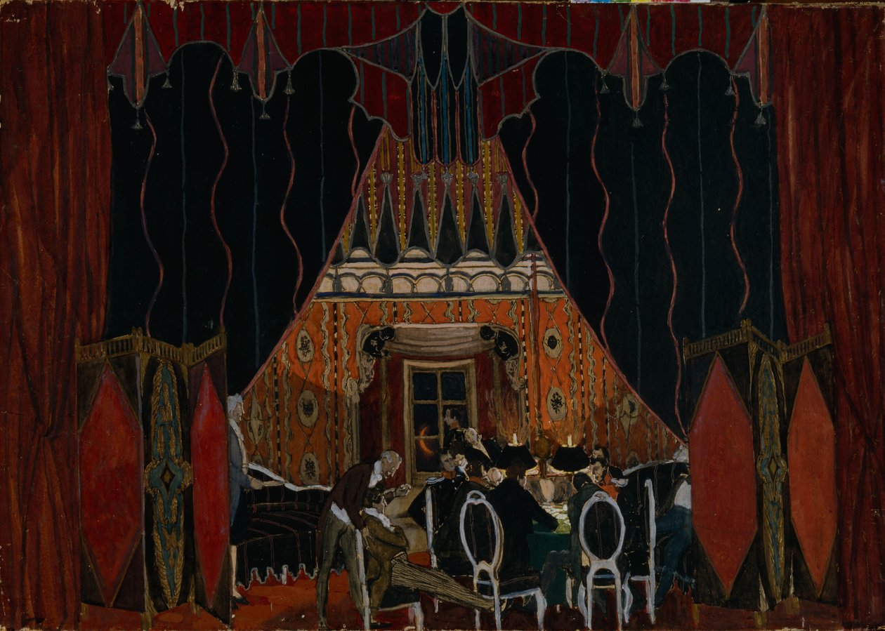 Lavastus M. Lermontovin teatterinäytelmään The Masquerade, 1917 tekijältä Aleksandr Jakovlevic Golovin