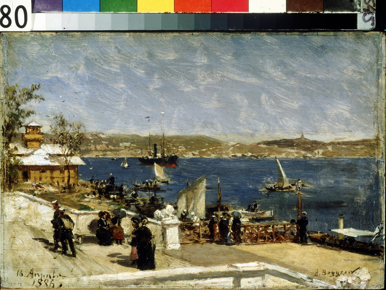 Promenade rannalla Sevastopolissa (Shore promenade Sevastopolissa). Alexander Karlovich Beggrovin (1841-1914) maalaus. Öljy kankaalle tekijältä Aleksandr Karlovich Beggrov