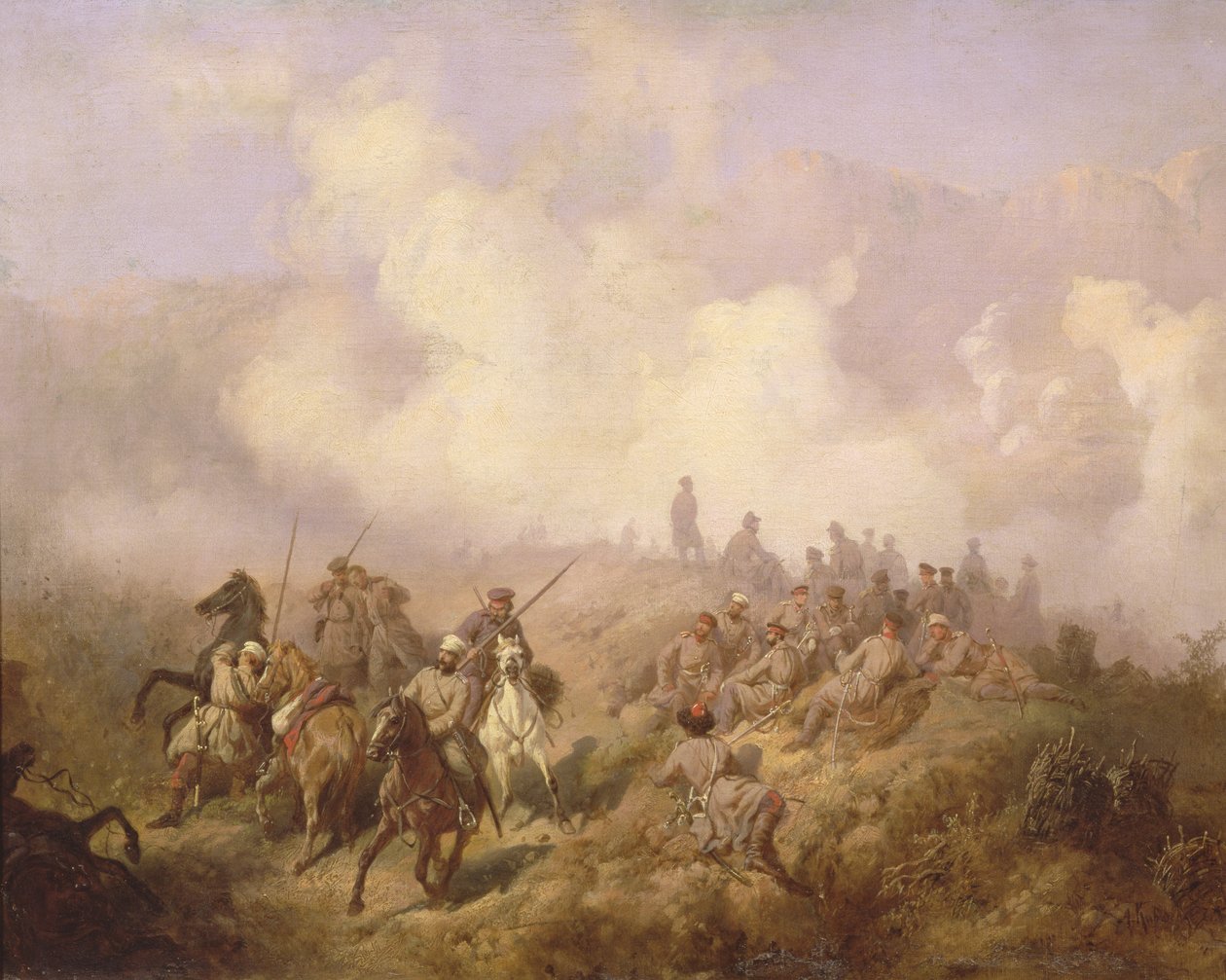 Kohtaus Venäjän ja Turkin sodasta 1877-78, n. 1870-80 tekijältä Aleksei Danilovich Kivshenko
