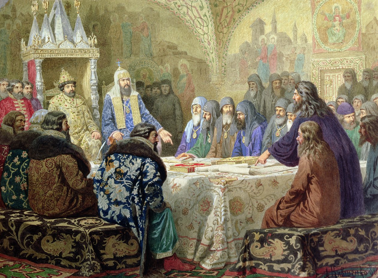 Kirkkoneuvosto vuonna 1634: Kirkon erimielisyyden alku Venäjällä, 1880 tekijältä Aleksei Danilovich Kivshenko