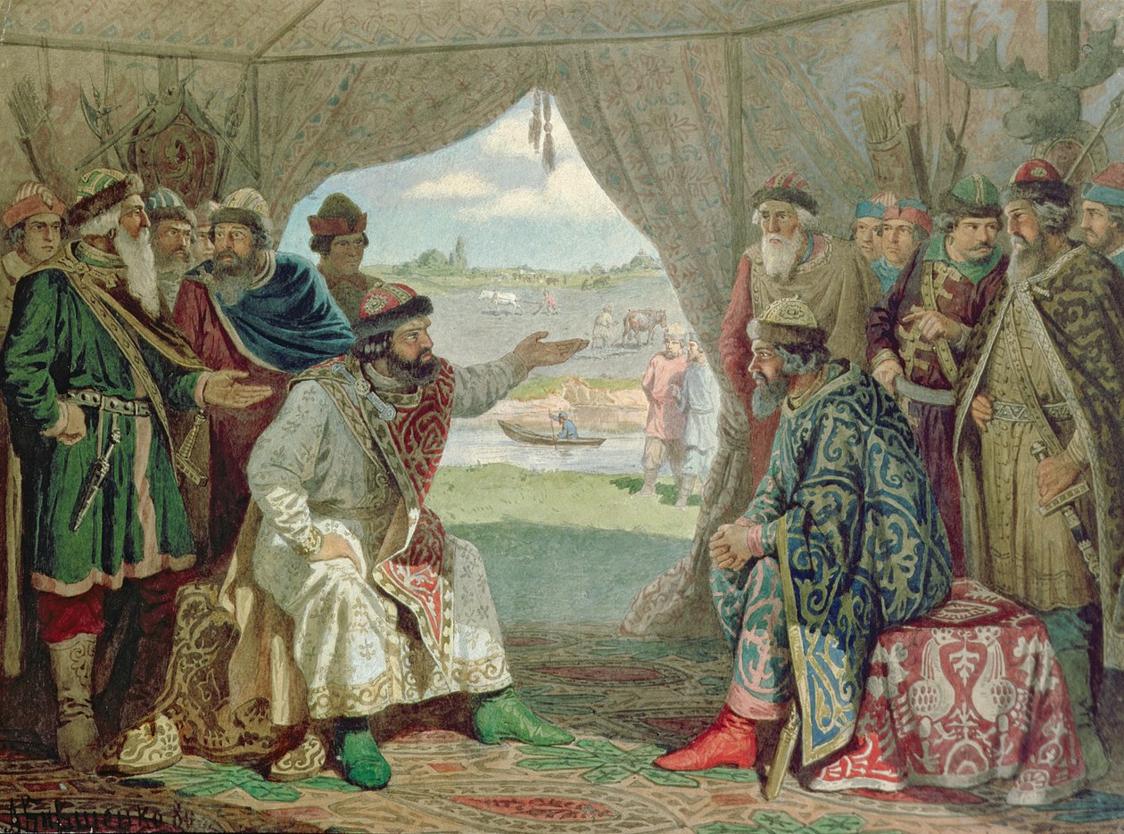 Prinssien konventti suurruhtinas Vladimir Monomakh II:n (1053-1125) kanssa Dolobissa vuonna 1103, 1880 tekijältä Aleksei Danilovich Kivshenko