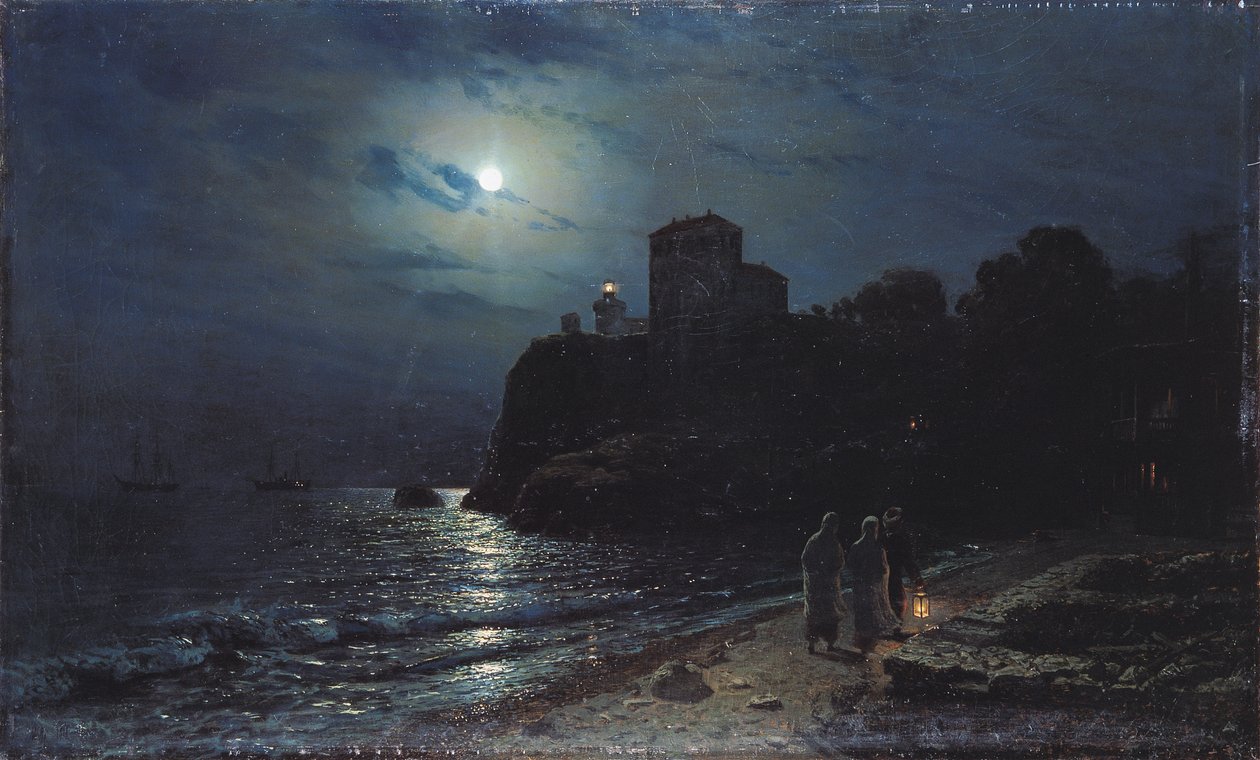 Moonlight on the Edge of a Lake, 1870 tekijältä Alexei Kondratjewitsch Sawrassow