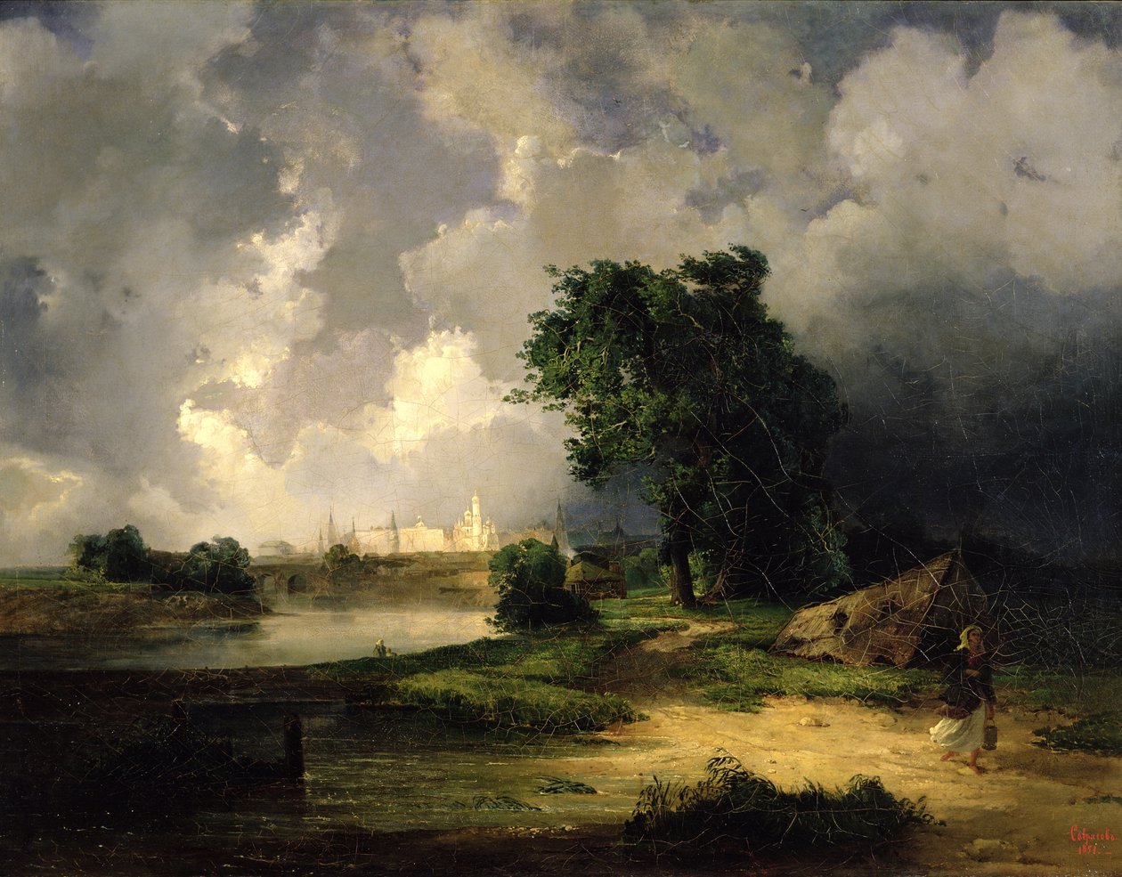 Näkymä Kremlistä huonolla säällä, 1851 tekijältä Alexei Kondratjewitsch Sawrassow