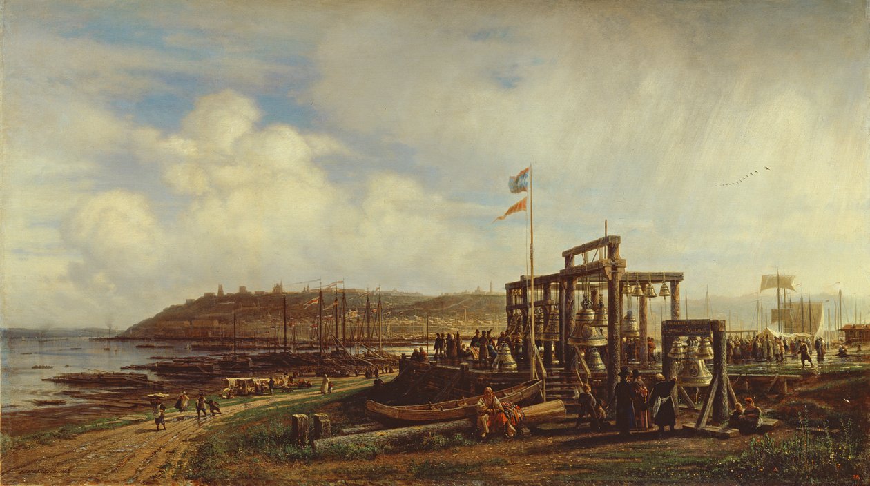Kellokojut torilla Nižni Novgorodissa, 1862 tekijältä Aleksei Petrovich Bogolyubov