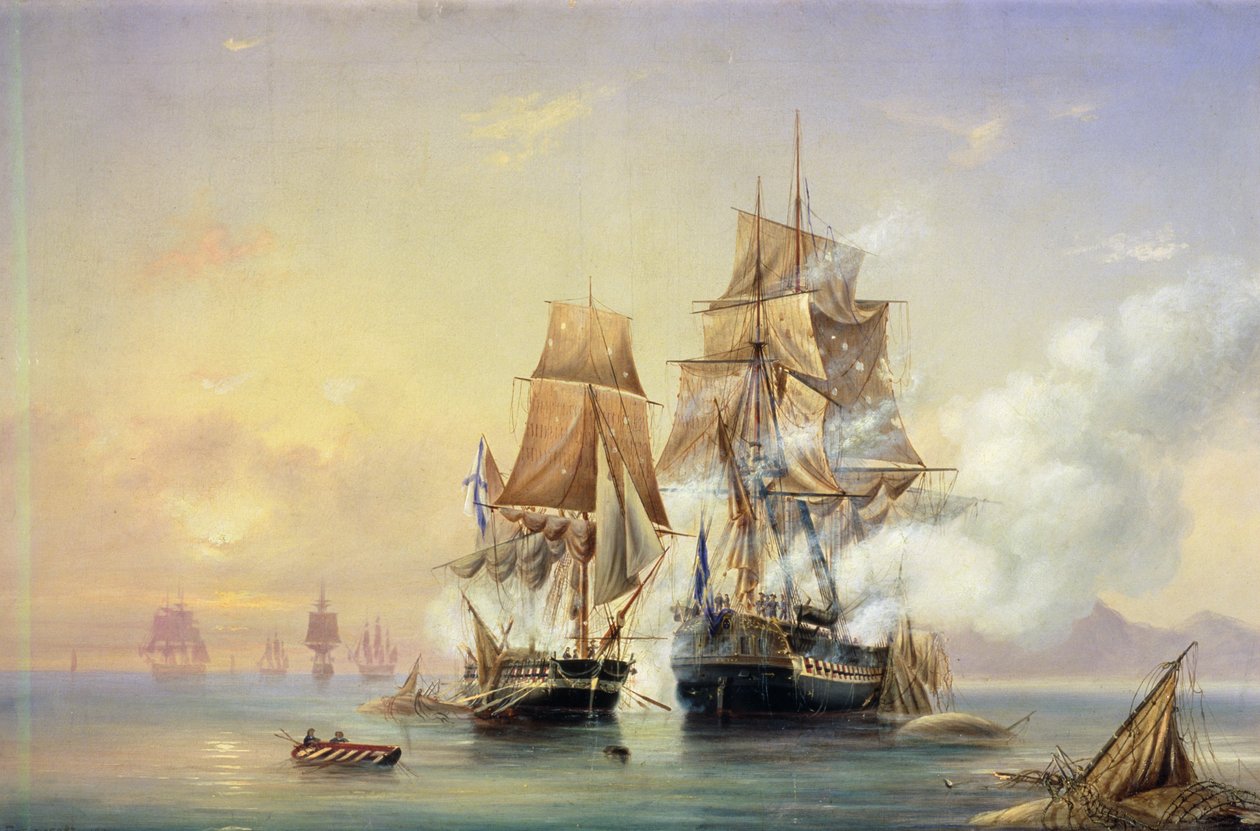 Venäläinen Cutter Mercury vangitsi ruotsalaisen fregatin Venuksen 21. toukokuuta 1789 1845 tekijältä Aleksei Petrovich Bogolyubov