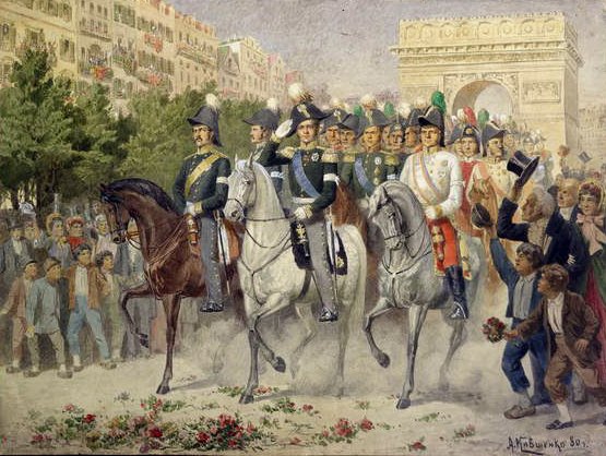 Venäjän ja liittoutuneiden joukot marssivat Pariisiin, 1880 (wc paperilla) tekijältä Aleksei Danilovich Kivshenko