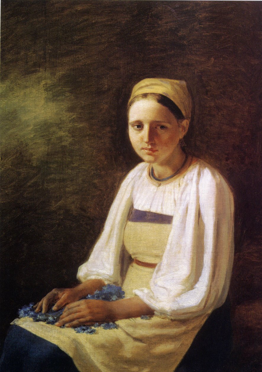 Talonpoikatyttö ruiskukilla, 1820-luku tekijältä Aleksei Gavrilovich Venetsianov