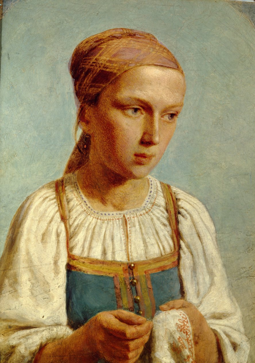 Kirjonta maalaistyttö, 1843 tekijältä Aleksei Gavrilovich Venetsianov
