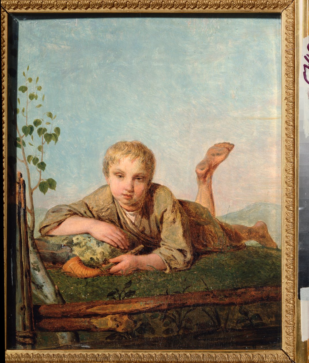 Paimenpoika piipulla - Aleksei Gavrilovich Venetsianovin (1780-1847) maalaus, öljy kankaalle, noin 1820, venäläistä taidetta tekijältä Aleksei Gavrilovich Venetsianov